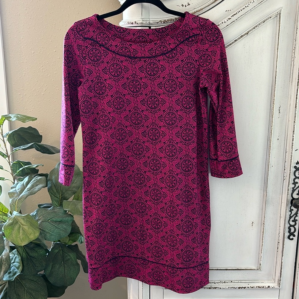 Land’s End Women’s XS (2-4) Pink 3/4 Length Sleeve Nylon Blend Shift Dress